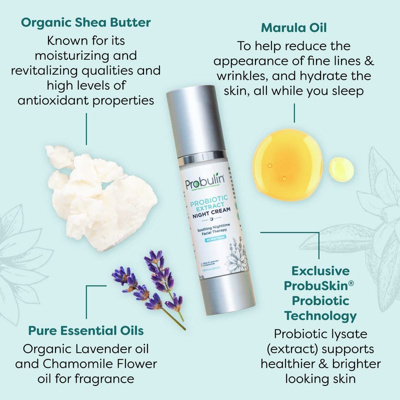 Probulin Probiotic Extract Face Moisturizer Night Cream, Women's Nightime Moisturizing Skin and Facial Care with Marula Oil, 1.69 oz - Image 3